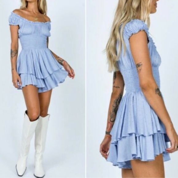 Princess Polly Pants - Princess Polly Blue Ruffle Smocked Romper – Size US 6 / AUS 10